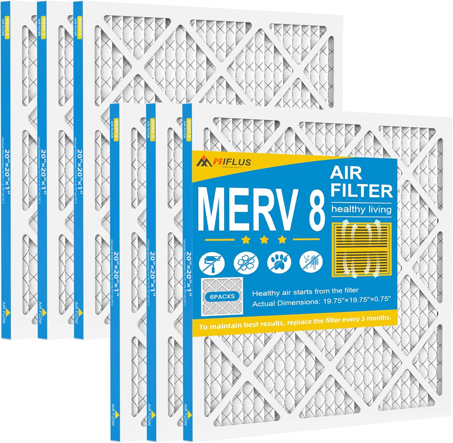 Air Filter for Home HVACV Filters 20x20x1 MERV 8-6packs by MIFLUS