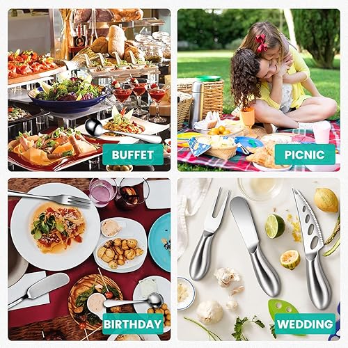 Miniatura 7 de Juego de cuchillos de queso plateado para accesorios de tabla de charcutería, cortador de queso de acero inoxidable y cuchillos esparcidores de