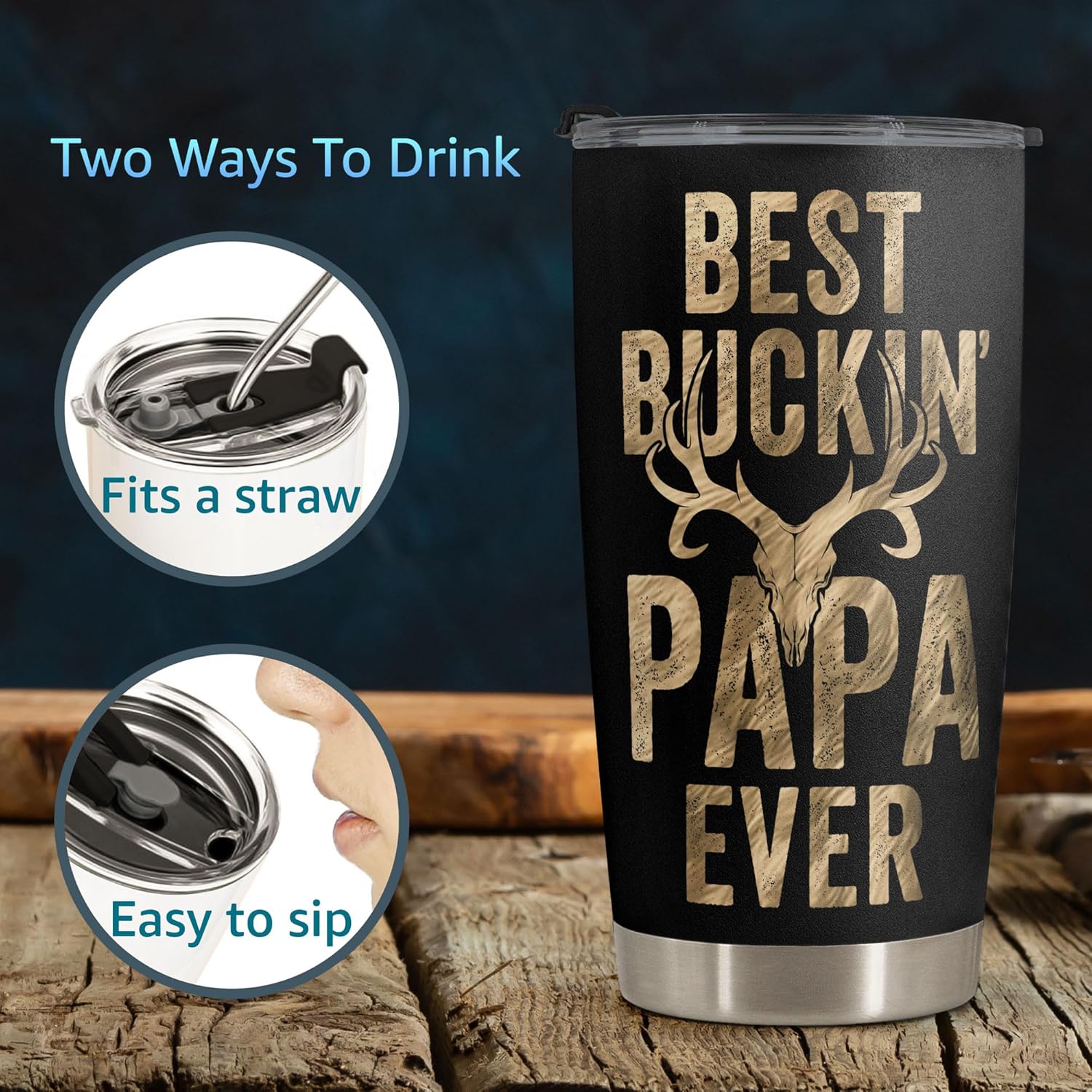 Macorner Hunting Stainless Steel Tumbler 20oz - Best Papa Ever - Gift for Men, Dad, Husband - Father's Day & Birthday Present from Daughter Son - for Hunters