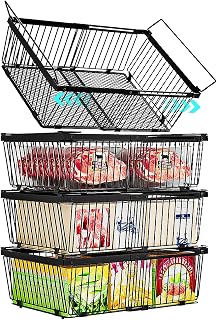 ANJUBAN Large Freezer Organizer Bins,Upgraded Bottom Leak-Proof net,Fit 10 to 20 Cu.Ft Deep Freezer,4Pack, Expandable Stackable Chest Freezer Organizer Bins , for Fridge, Deep Freezer, Cabinet