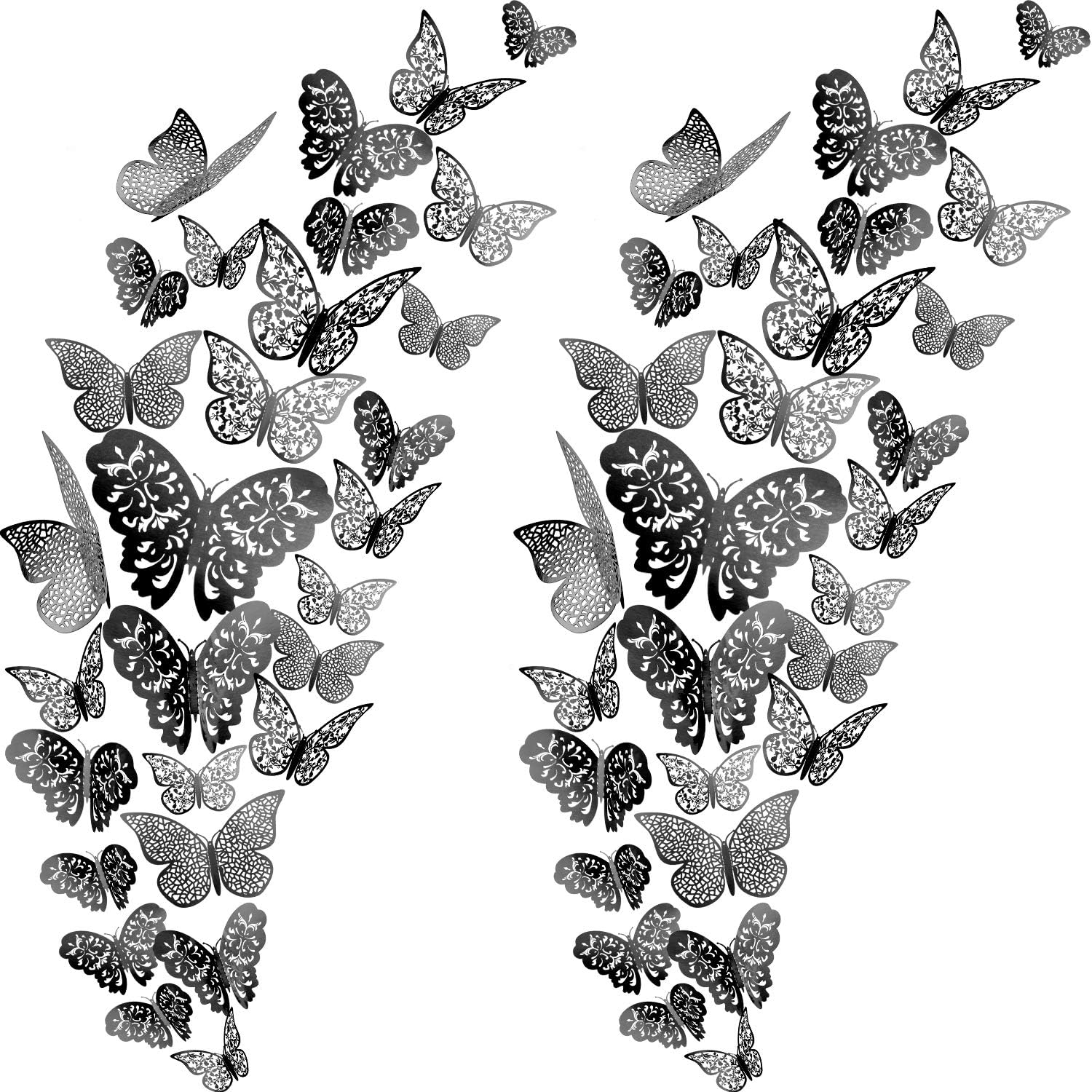 72 Pieces 3D Butterfly Wall Decals Sticker Wall Decal Decor Art Decorations Sticker Set 3 Sizes for Room Home Nursery Classroom Offices Kids Girl Boy Bedroom Bathroom Living Room Decor (Black)