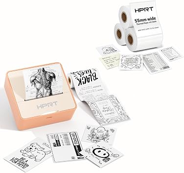HPRT S2 Mini Sticker Maker, Portable Label Printer with 1 Roll Sticker Paper, Ideal for Study Notes, Text, Sticker, Memo, Checklist, DIY, +57mm Width Thermal Sticker Paper *3 Rolls White