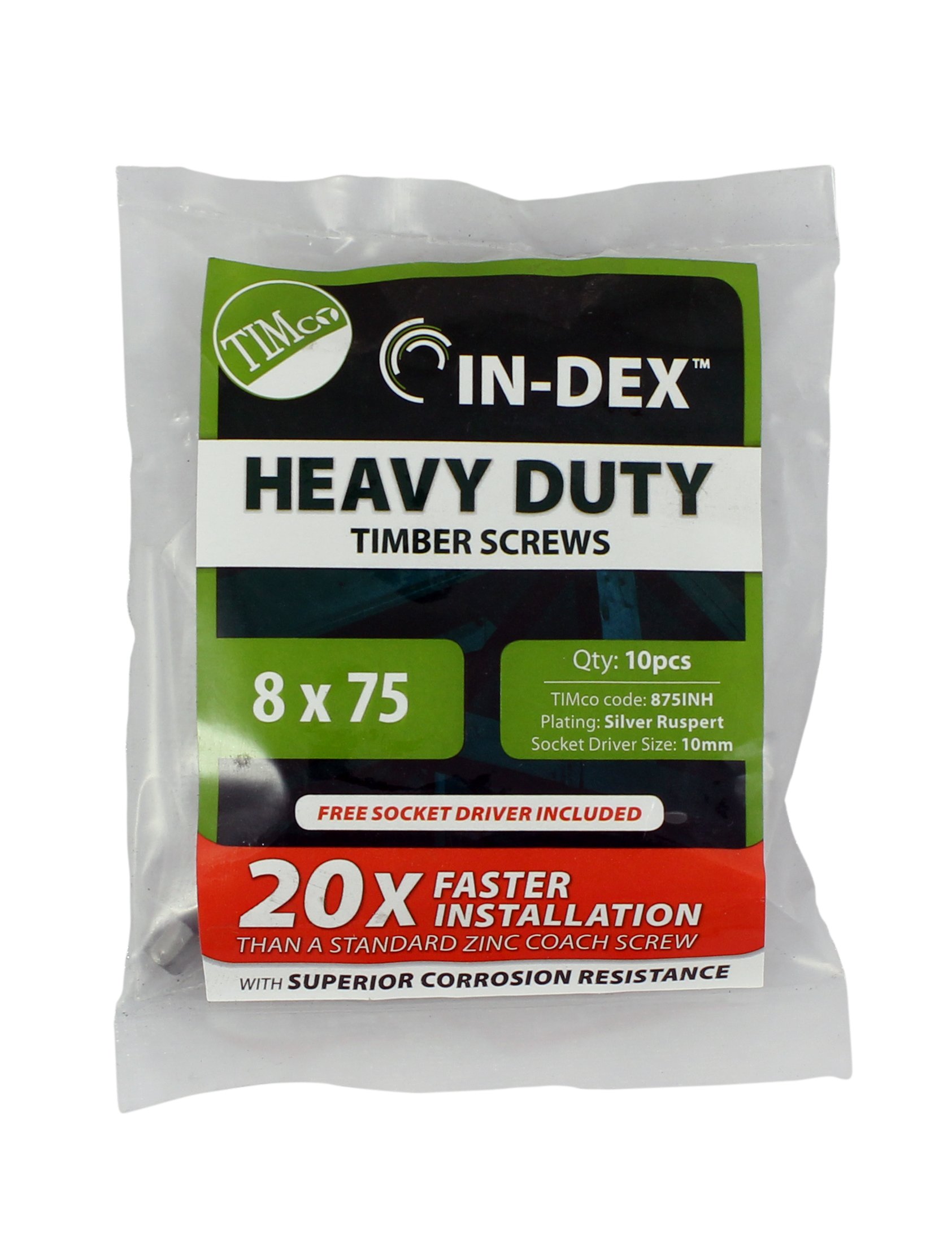 TIMco 8150INH Index Heavy Duty Timber Screws with Hex Head 8.0 x 150 - Silver Ruspert (Bag of 10), 8.0 x 150mm - Image 2