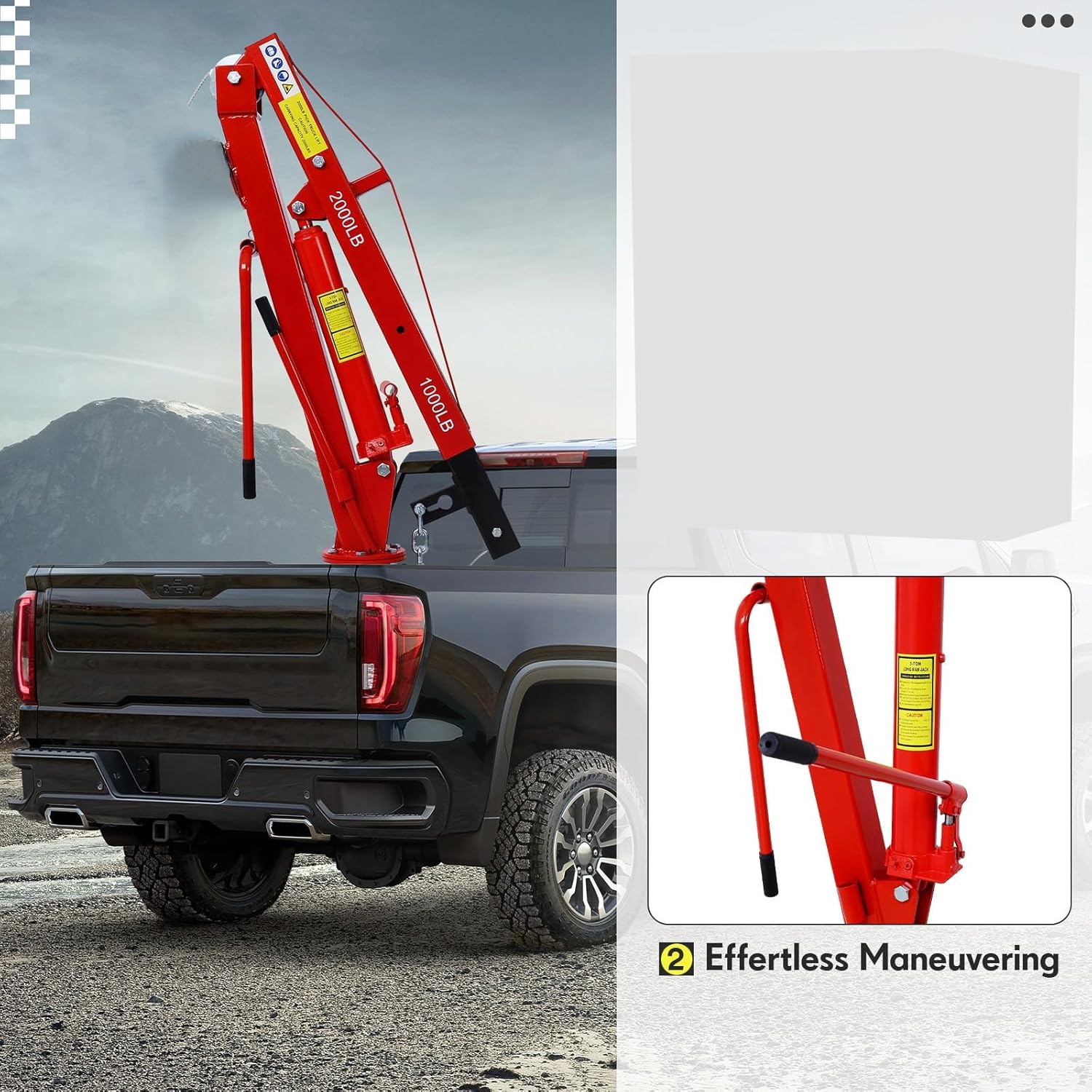 3-Ton Hydraulic Engine Hoist with 360° Swivel Base, Foldable & Removable Cylinder for Pickup Trucks and Workshop Use,Red