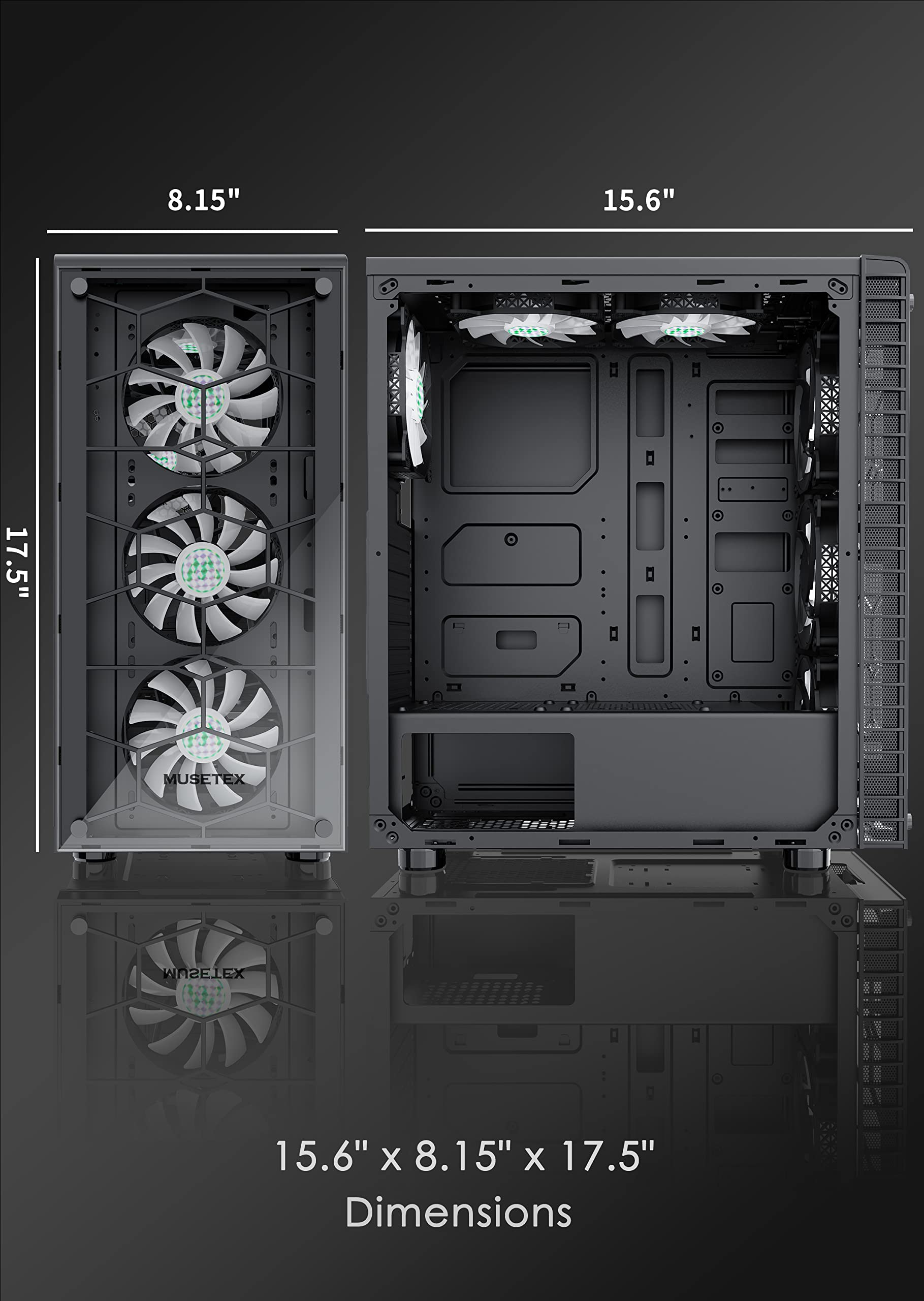 MUSETEX ATX PC Case with 6 Pcs 120mm ARGB Fans, Computer Gaming Case