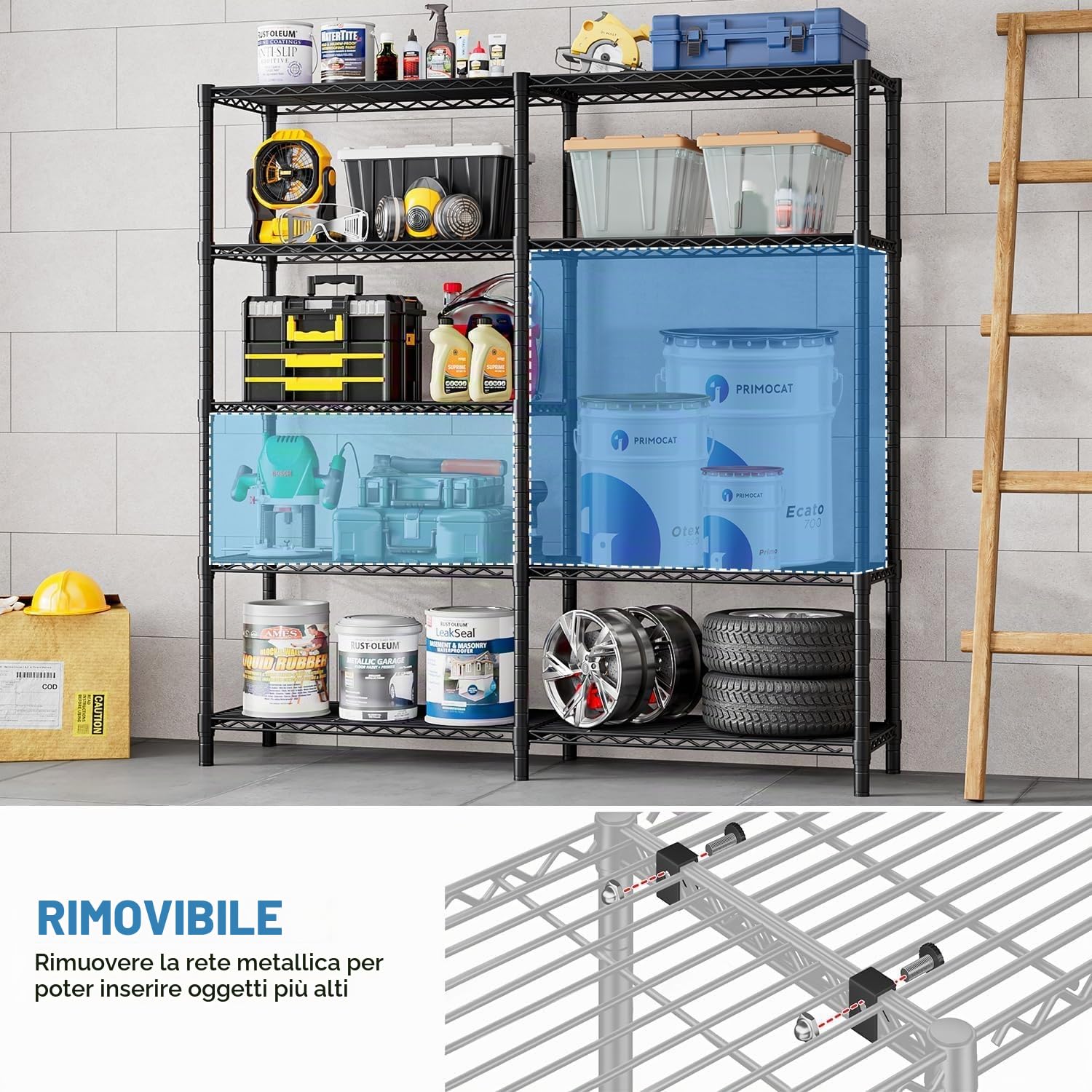 Scaffalatura a 5 ripiani, 183x155x40 cm, Capacità 550 kg, 5 Ripiani Regolabili, Montaggio Senza Attrezzi, Nero (Nero, 155 * 40 * 183cm)