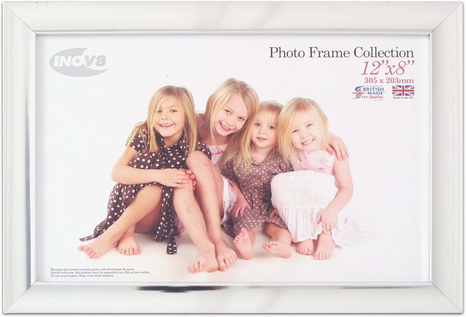 Inov8 British Made Traditional Picture/Photo Frame, 12x8-inch, Scoop Chrome, 12x8 inch