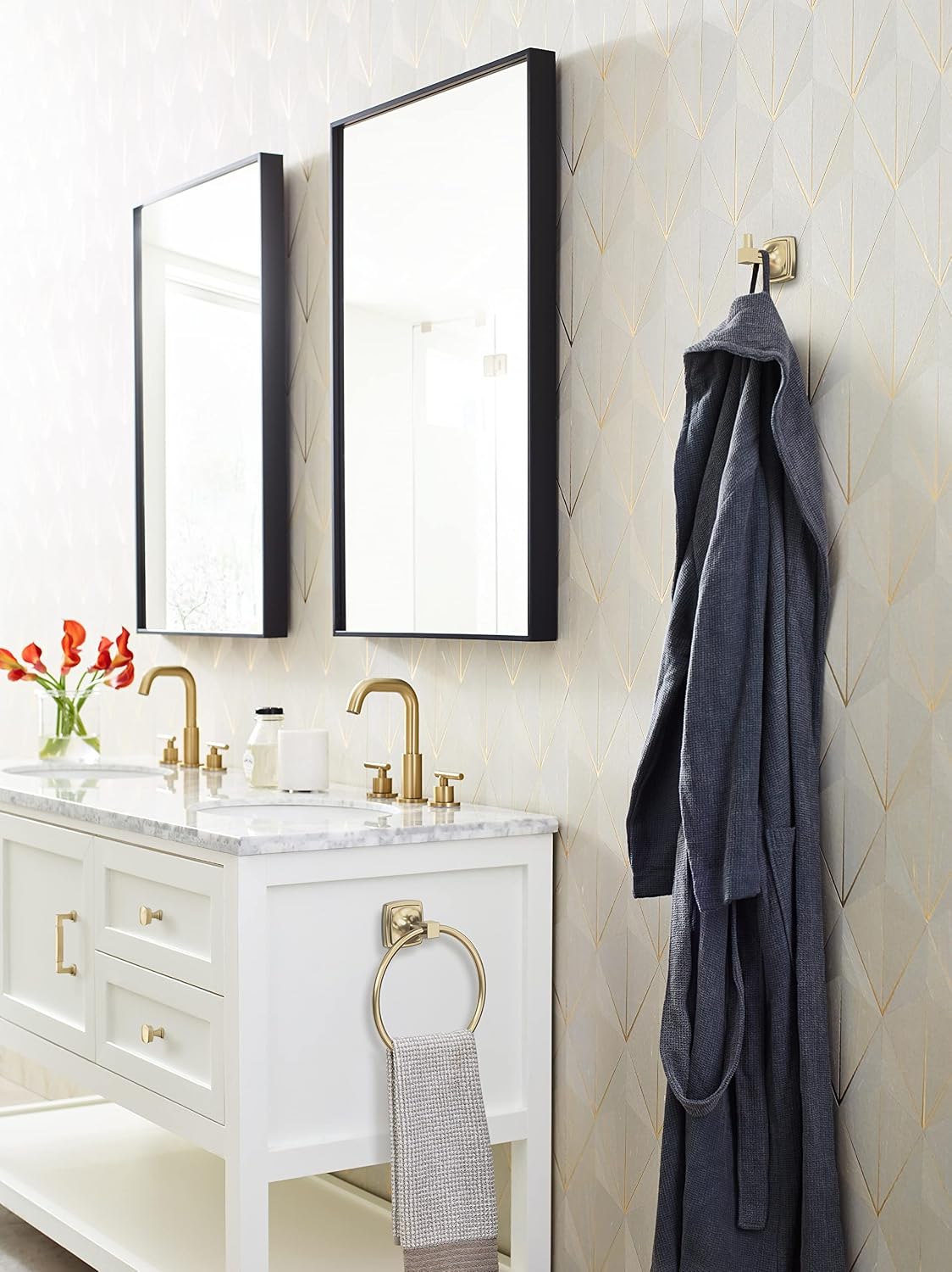 Amerock BH36090BBZ | Golden Champagne Single Robe Hook | 2-1/4 in. (57 mm) Length Towel Holder | Stature | Towel Hook for Bathroom | Bathroom Hardware | Bath Accessories
