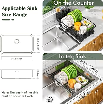 Kmiectse Dish Drying Rack - Space-Saving Small Dish Rack for Kitchen Counter, Rust-Resistant Kitchen Drying Rack, Compact Dish Drainer Organizer with Utensil Holder for Home Kitchen, Black