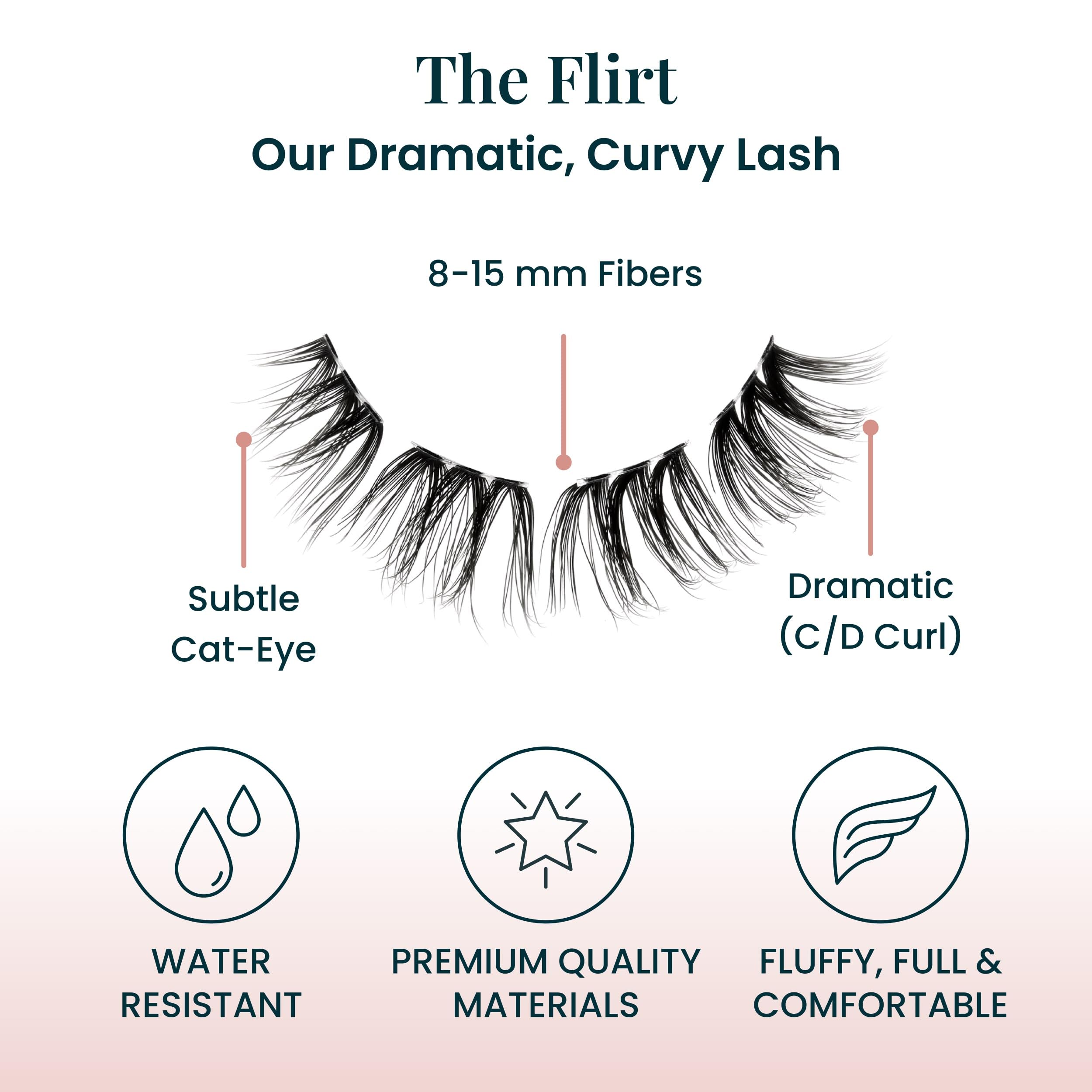 Doll-Eyed Lash Clusters for Women, Salon Quality At Home Eyelashes Extension Kit, 6 Lash Sets, No Lash Glue Included: Flirt