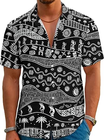Men's Hawaiian Shirt Short Sleeve - Aloha Print Beach Shirt, Casual Button Down, Lightweight Polyester, Multiple Sizes - View #9