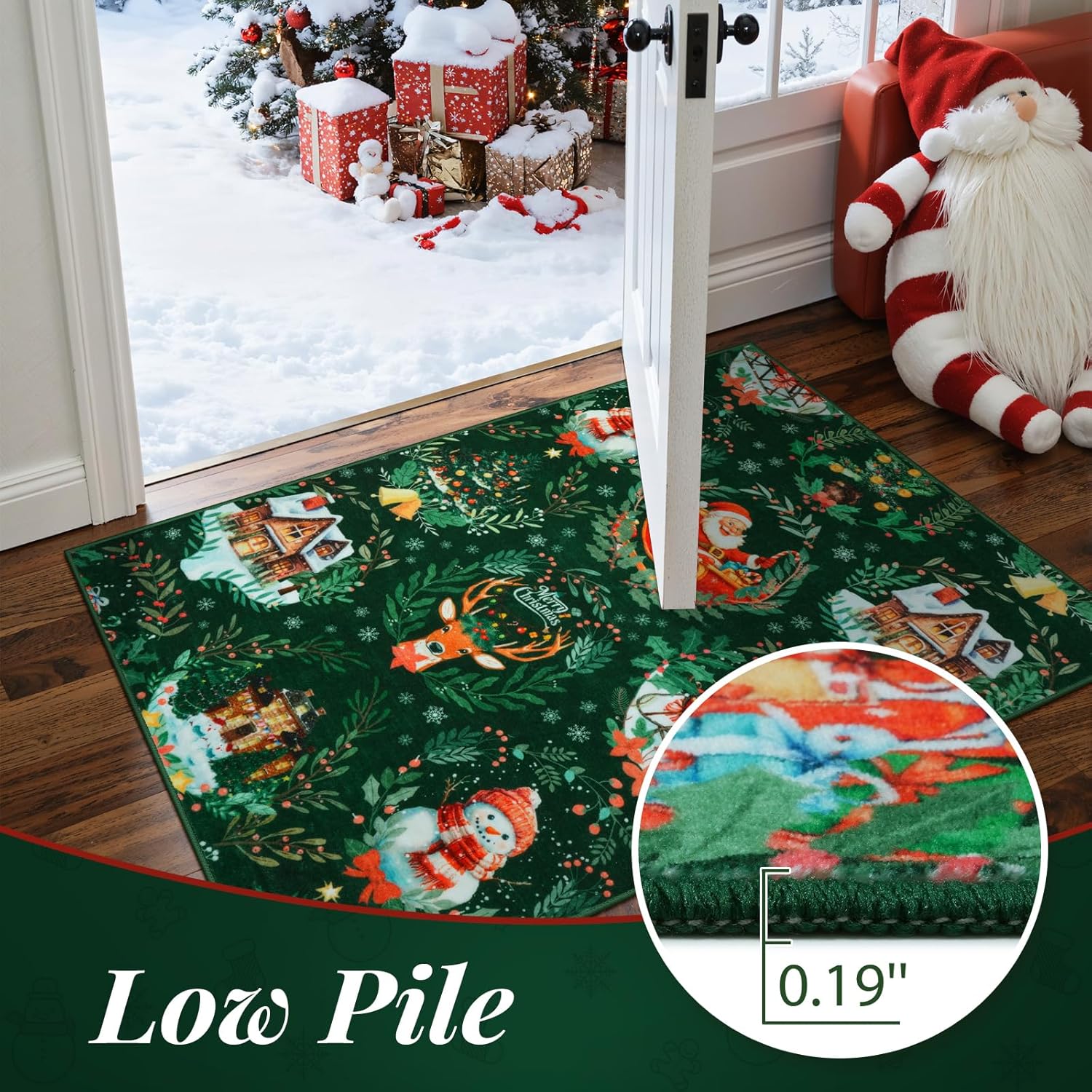 Anidaroel Christmas Rug Runners for Hallways Non Slip, 2x6 Washable Kitchen Runner Rugs Soft Low File Xmas Holiday Rug, Indoor Floor Carpet Runner for Entryway Laundry Home Decor, Green