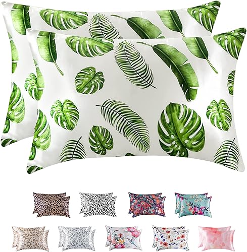 MR&HM Funda de almohada de satén para cabello y piel, paquete de 2 fundas de almohada de satén de seda, juego de 2 fundas de almohada de tamaño