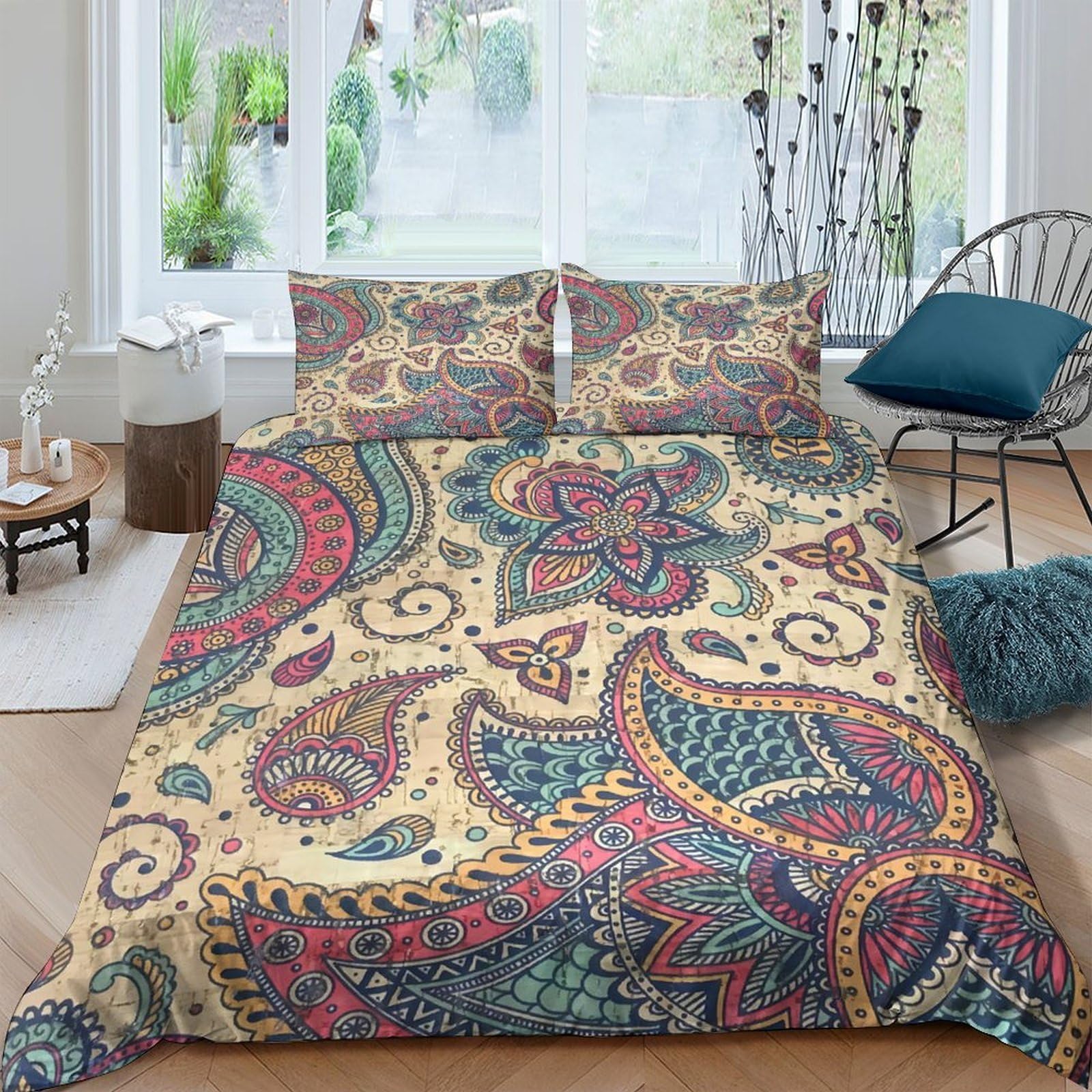 Ctjqhvkz Style-6 3D Printed Bohemian Paisley Fitted Sheet Microfiber Soft Bed Cover Vibrant Pattern For Bedroom Guest Room Decor Single（135X200cm）