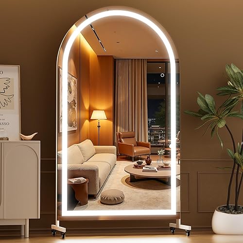 Hasipu 67" x 40" Arched LED Rolling Gym Mirror with