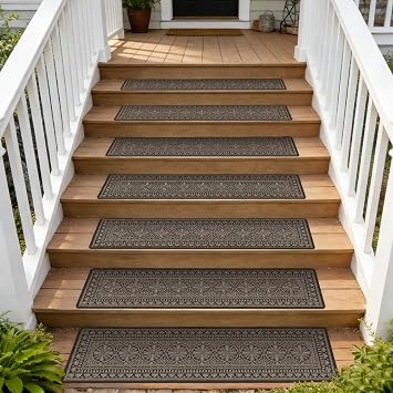 SALLOUS Outdoor Stair Treads 8 x 30, 8-Pack Non Slip Stair Grip Tape for Wooden & Concrete Steps, Weatherproof High Traction Stair Strips for Stairs, 80-Grit Adhesive Step Treads Brown