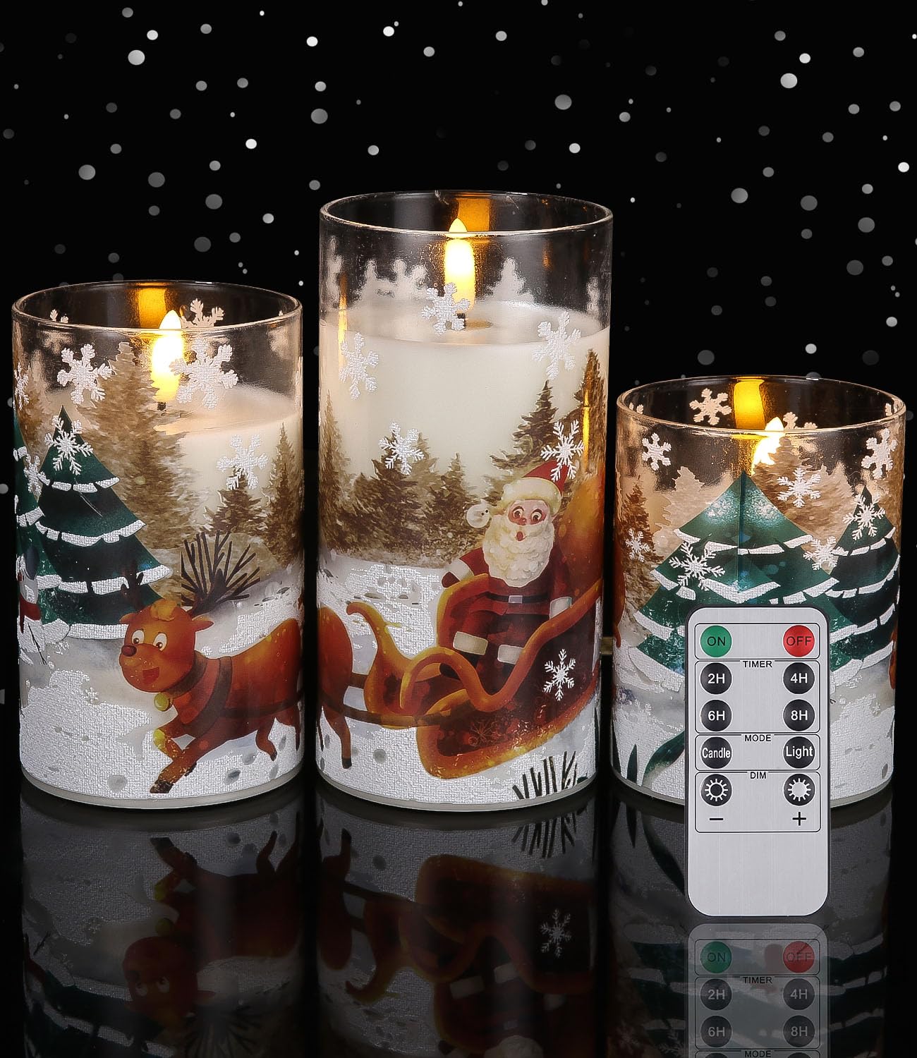 jutyum Pack de 3 Velas Led Efecto Llama, Vela Led con Mando y Temporizador, Navidad velas decorativas, Velas Navidad, Velas Electricas,Velas de Navidad, Navidad Centros Decorativos de Mesa