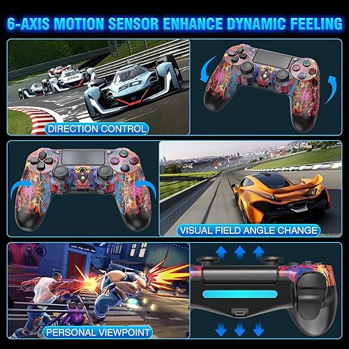 Vista 5 de Actualizado Control remoto inalámbrico para PS4 compatible con Playstation 4SlimPro con doble vibración sensor de movimiento de 6 ejesreemplazo