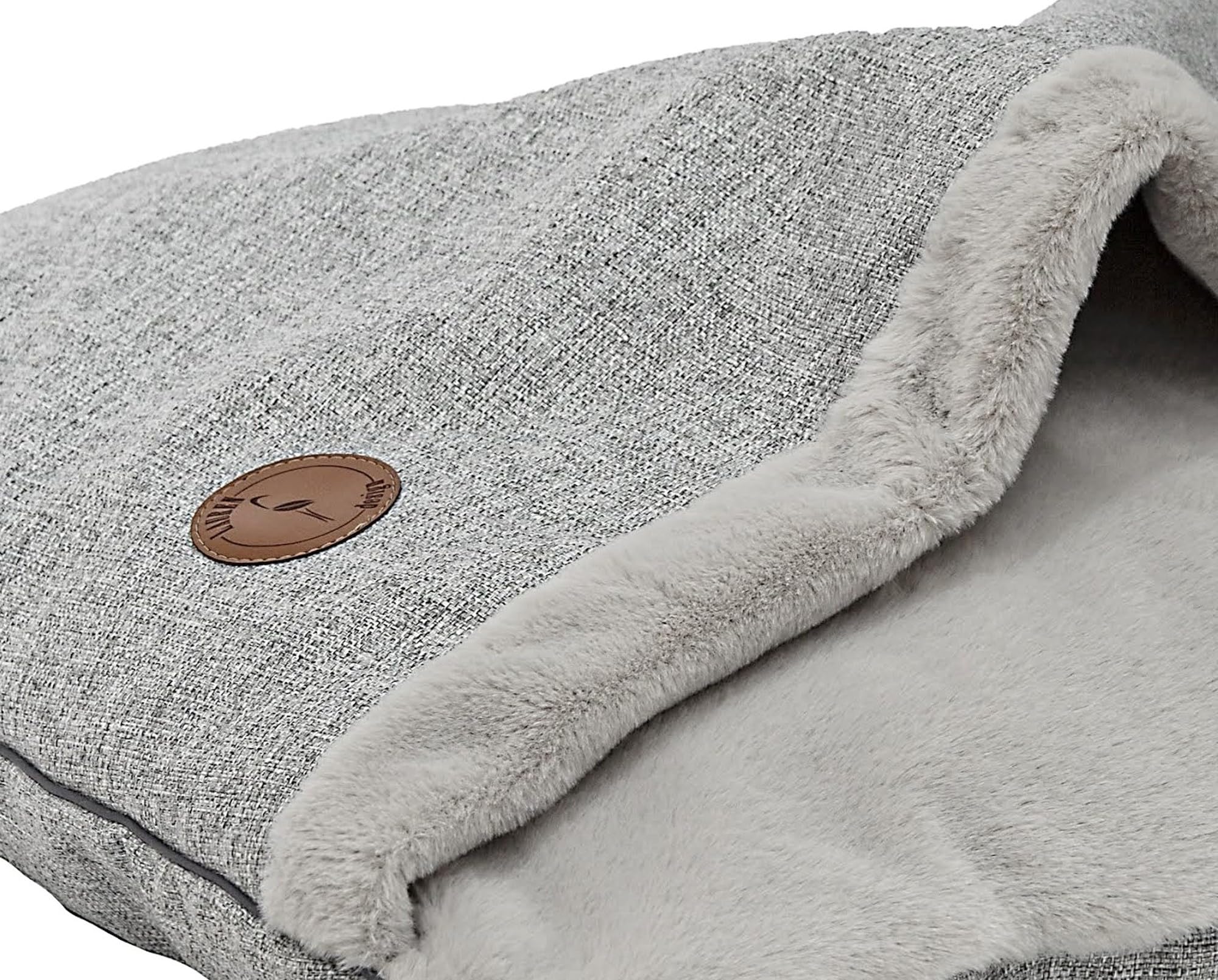Hundebett für Mittelgroße und Kleine Hunde, Flauschiges Katzenbett Haustierbett Mit Kapuze, Rutschfestes Waschbares Lauren Design NEL (Grau Natura, M 80 x 60 cm)
