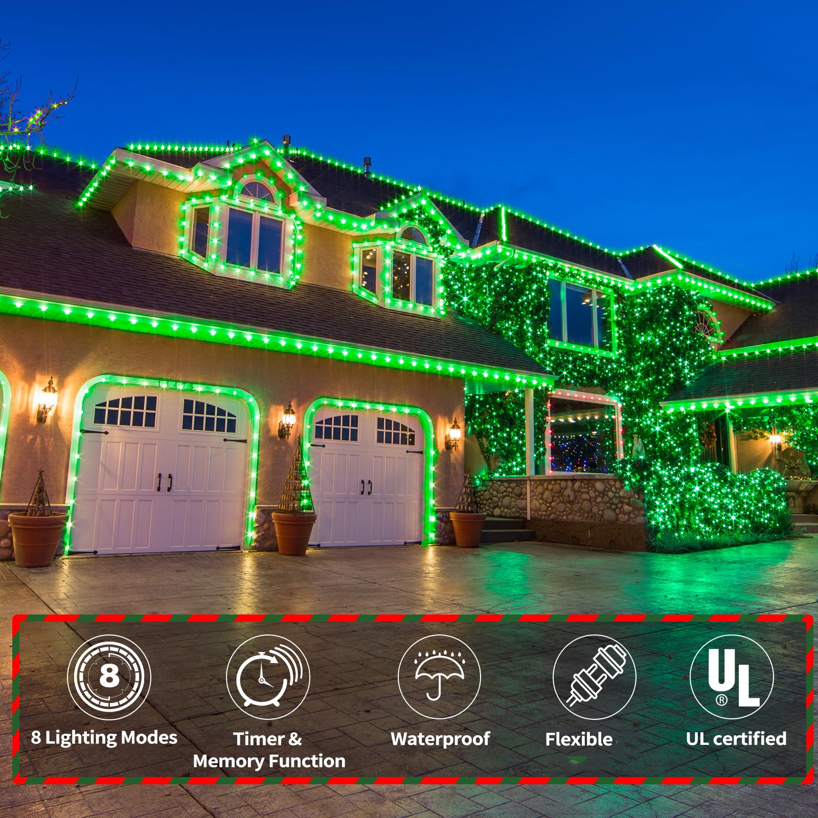 200ft LED Rope Lights Outdoor, 1440 LED Flexible Tube Lights with 8 Modes, Waterproof LED Rope Lighting for Outside, Garden, Patio, Bedroom, Party, Pool, Fences, Indoor Outdoor Decoration (Green)