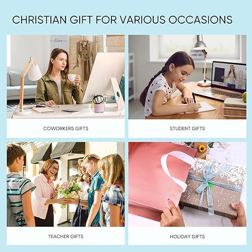 Miniatura 6 de Regalos cristianos para mujeres y hombres, marcapáginas de metal religioso, juego de bolígrafos de gel negro, compañeros de trabajo, profesores,