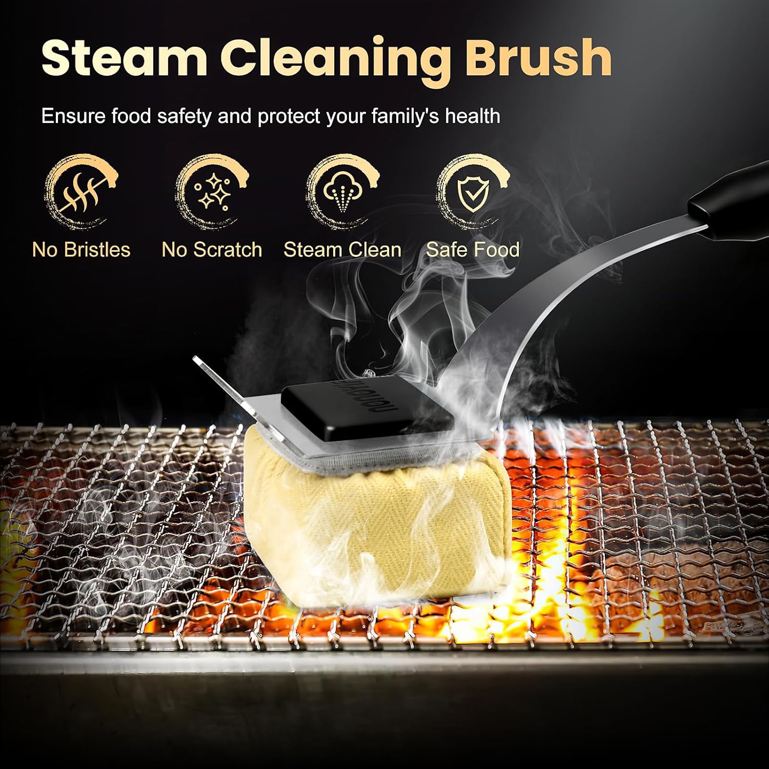 Grill Brush Bristle Free + 5 Replaceable Pads, Grill Cleaner Brush for Outdoor Grill, Steam Grill Brush and Scraper for Cast Iron/Stainless Steel Grates, BBQ Grill Brush, Gift for Men Dad