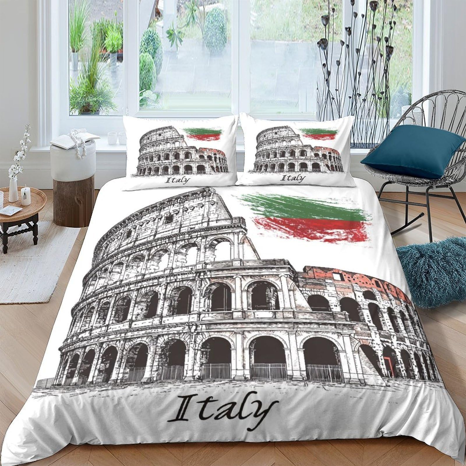 Ctjqhvkz Style-8 3D Printed Colosseum Italy Fitted Sheet Microfiber Soft Breathable Rome Landmark Bed Sheet For Bedroom Guest Room Decor Single（135X200cm）