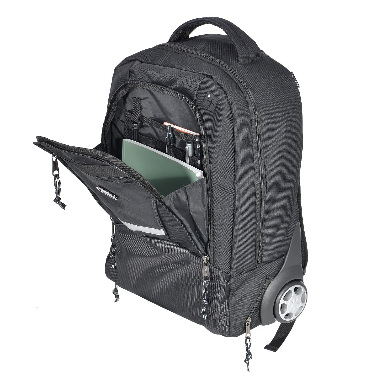 LIGHTPAK 46151 Laptop Trolley Backpack Master Black 48.5 cm with Wheels & Retractable Telescopic Handle Business Travel Backpack with Notebook Compartment & Organiser + ALASSIO Aluminium Field of View