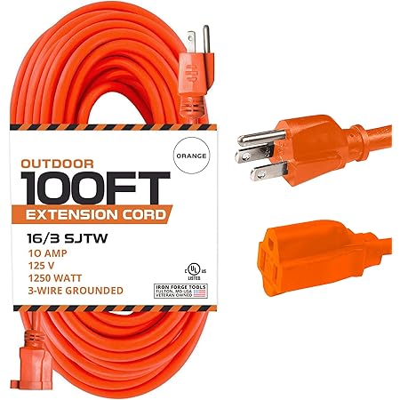 100 Ft Orange Extension Cord 16 3 Sjtw Heavy Duty Outdoor Extension Cable With 3 Prong Grounded Plug For Safety Great For Garden Major Appliances Amazon Com
