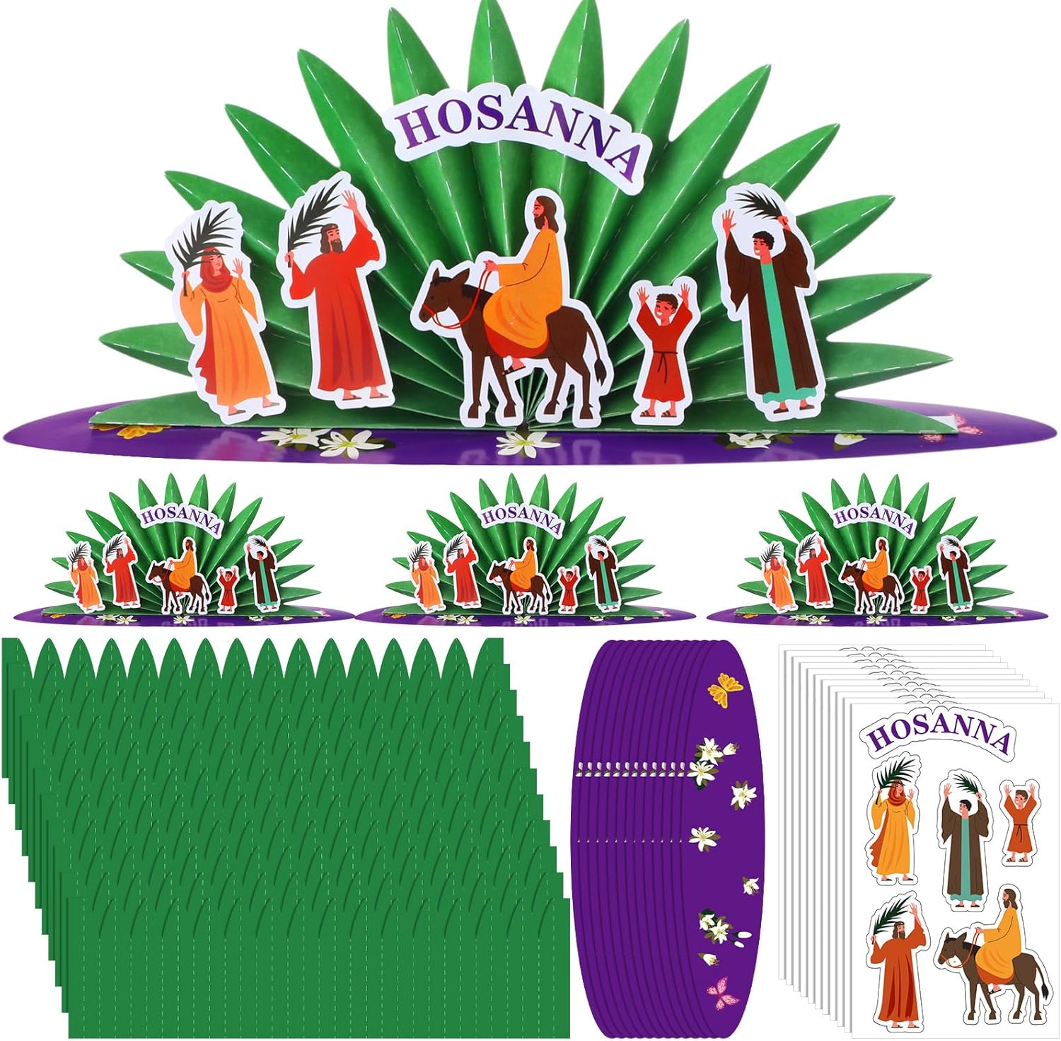 Frienda 24 Set Easter Palm Sunday Crafts Kits 24 Pcs Palm Cards Hosanna Jesus Stickers Religious Sunday School Christian for Kids Easter Day Party DIY Craft Classroom Family Decor