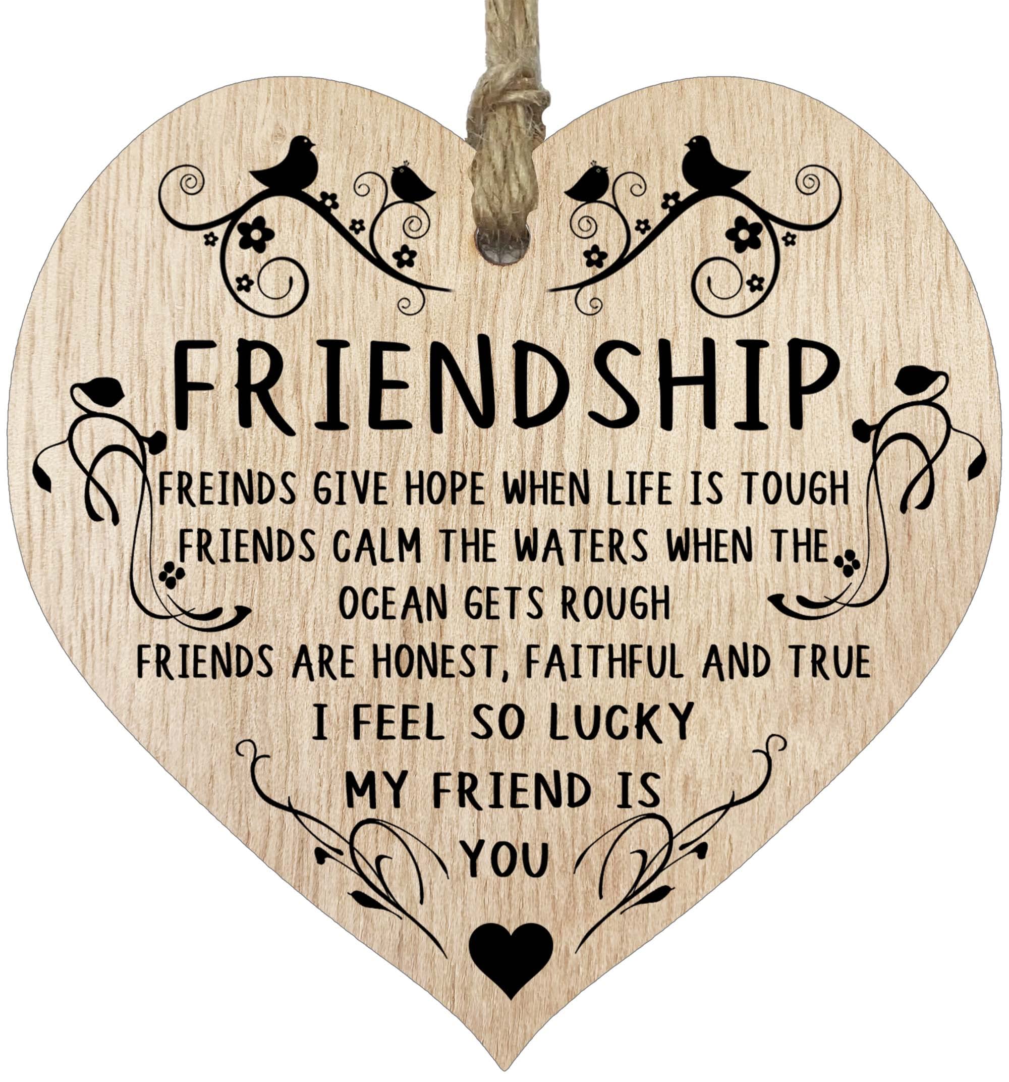 Friendship Hanging Wooden Heart Sign Plaque Ornament Best Friends Gifts - If The Ocean Gets Rough - Light Wood Hearts Sign Thoughtful Gifts for Friends Colleagues Bestfriend, Decorative Hearts