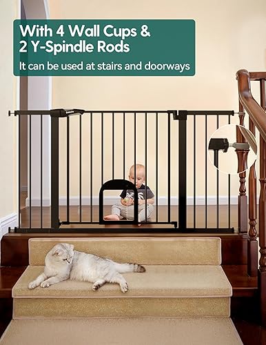 Miniatura 23 de Babelio Puerta para bebé con puerta ajustable para gatos, cierre automático de 29-43 pulgadas, puerta duradera para mascotas para escaleras, puertas