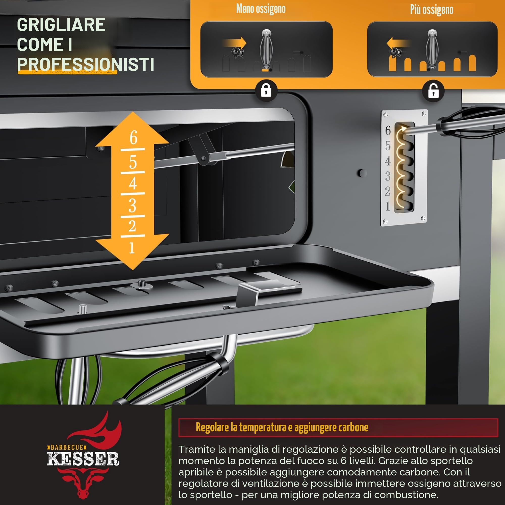 KESSER® Barbecue con Carrello XXL Barbecue a carbonella con Coperchio, Ruote, Manico in Acciaio Inox, griglia e termometro a carbonella,Grande Barbecue a carbonella Barbecue da Campeggio