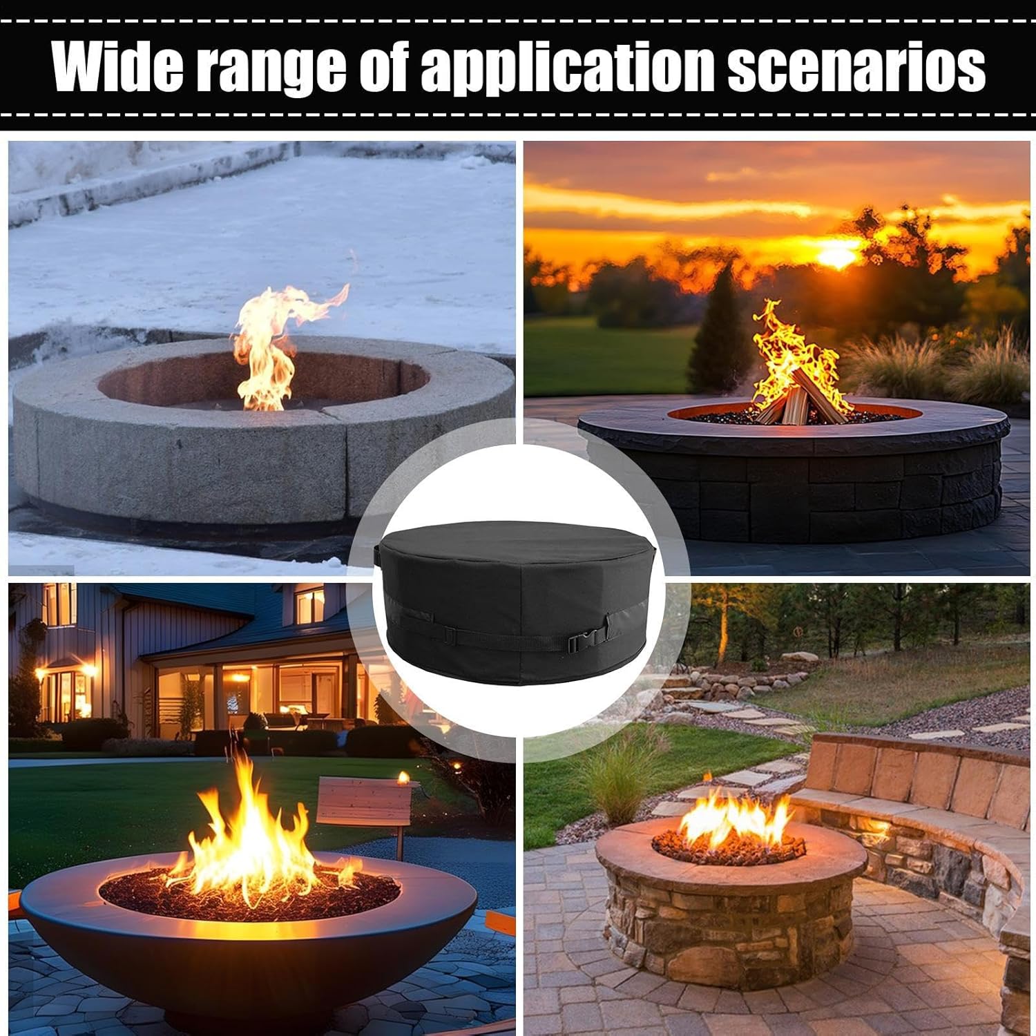 Fire Pit Covers Round | Heavy Duty 600D Oxford Adjustable Windproof,Round Fireplace Cover Outdoor - for Garden Yard Patio Balcony Lawn Grassland