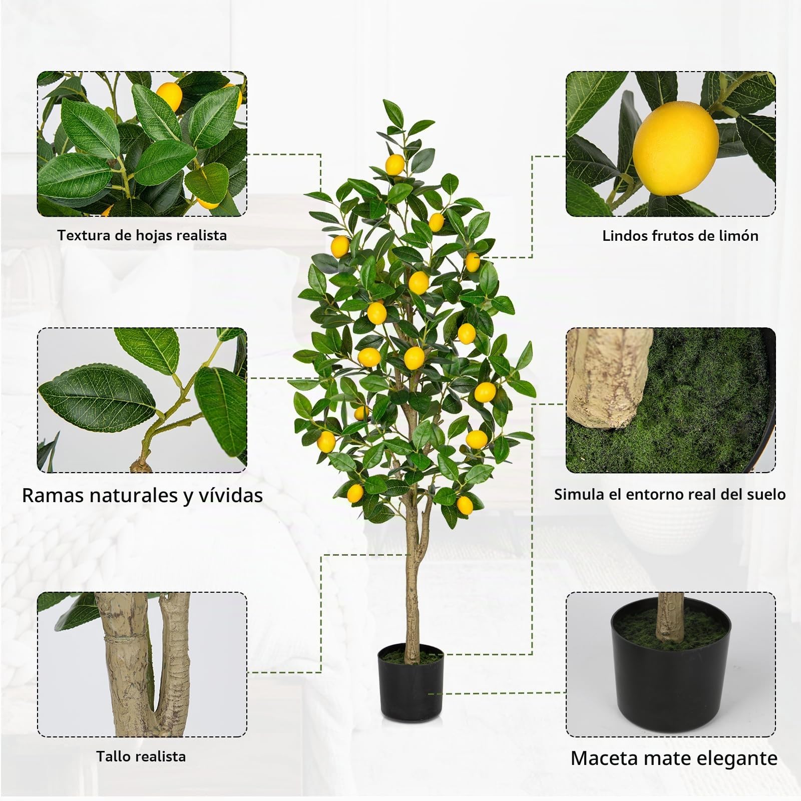 Oairse Limonero Artificial Grande 120 cm - Planta en Maceta para Interior y Exterior - Árbol de Limón para Decoración Moderna de Cuarto de Baño y Salón