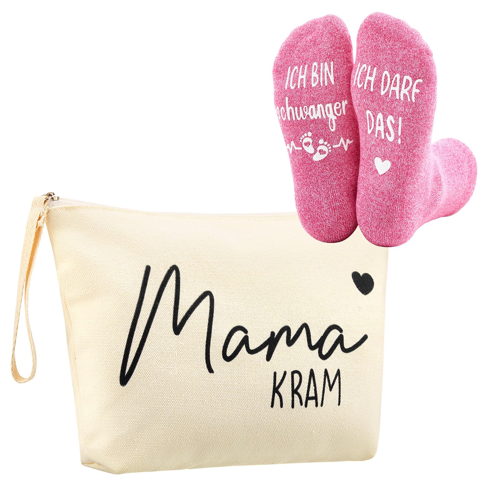 Jadive 2 Stück Schwangerschaft Geschenk Socken ICH Bin SCHWANGER Mama Kosmetiktasche Werdende Mama Geschenk Lustig Werdende Mütter Schwangere Schwangerschaft Verkünden für Freundin (Klassiker)