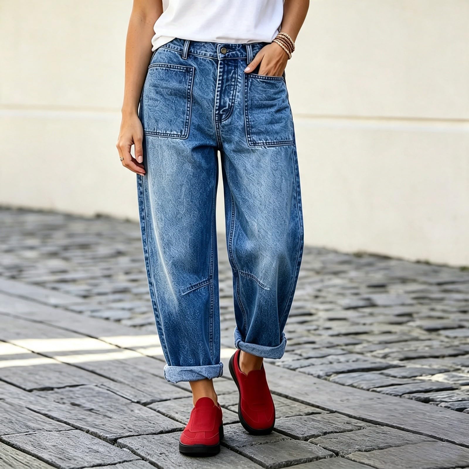 Jeans Donna Vita Alta Palazzo Jeans Vita Alta Larghi Curvy Pantaloni Denim Baggy Casual Gamba Larga Palazzo Pantaloni Elasticizzati Leggeri Wide Leg Moda Streetwear Y2k Taglie Forti Vintage
