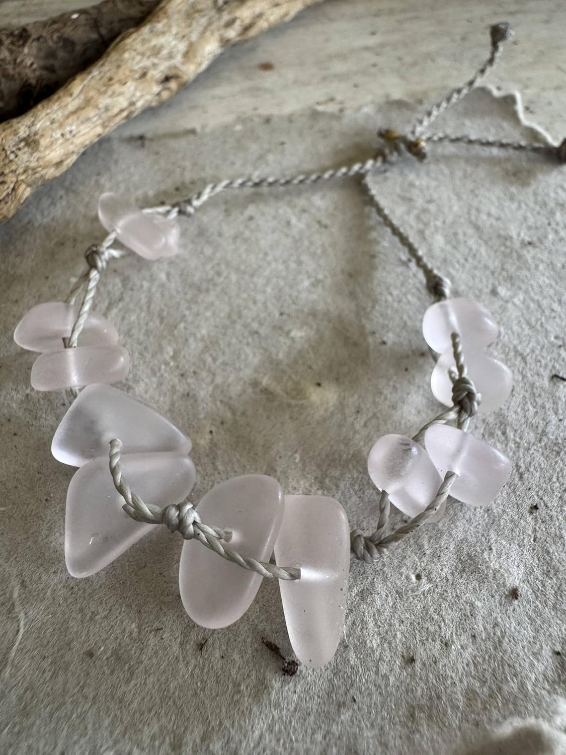 Soft Pink Sea Glass Bracelet on Hand Spun Rope, Del Mar, Waterproof and Beach Ready, Handmade in the Caribbean (Bracelet)