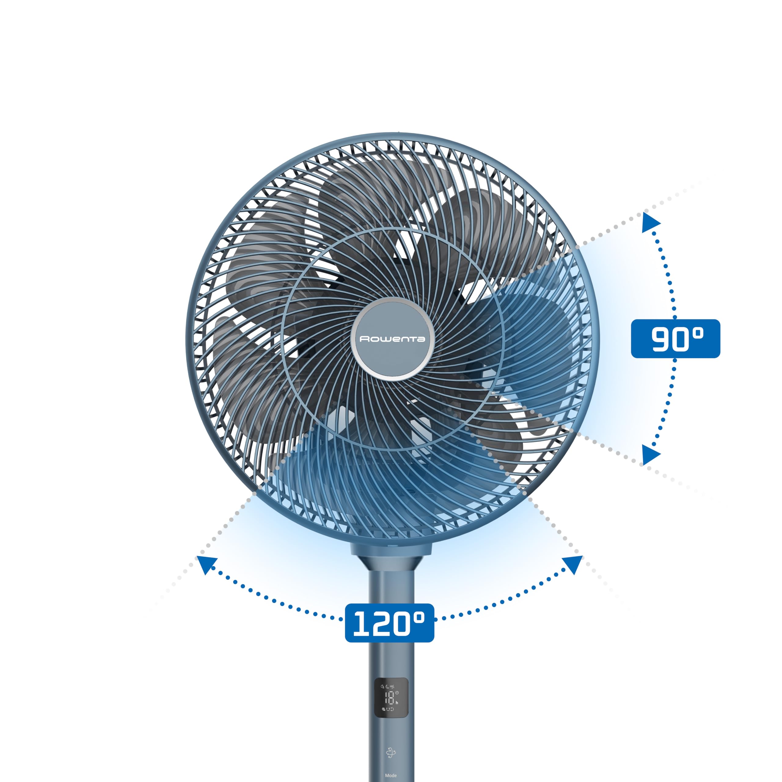 Rowenta Turbo Silence Compact 3D Multiflow, Standventilator, 19 dB, Reichweite 25 m, multidirektionale Oszillation, 18 Geschwindigkeitsstufen, Nachtmodus, Fernbedienung, QV5041F1
