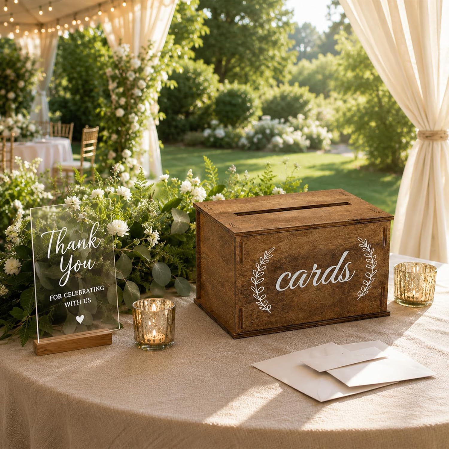 Wooden Wedding Card Box with Slot and Lid for Reception