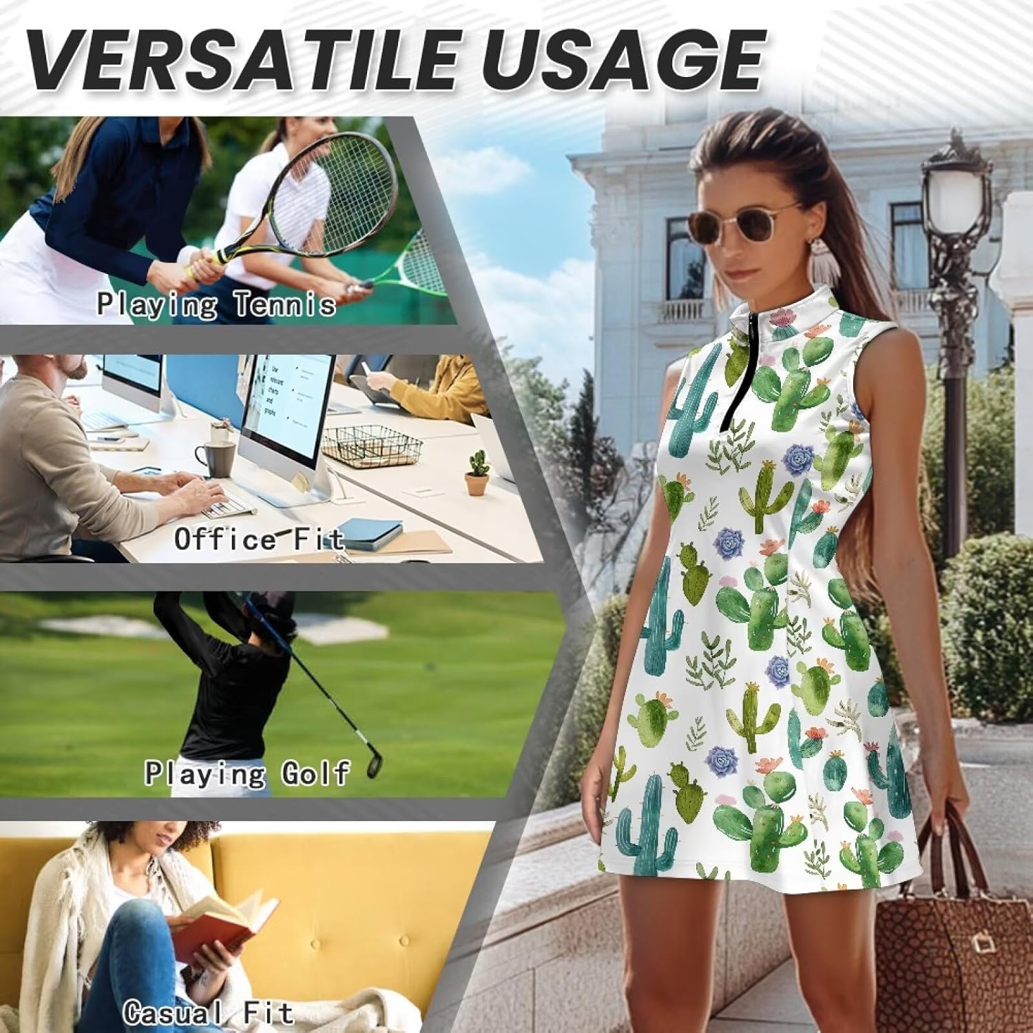 2pcs Womens Golf Tennis Dress Built in Shorts with Pocket Athletic Sleeveless Golf Outfits XS-2XL