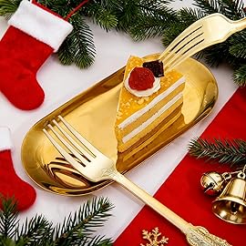 WDF 100 Piece Gold Forks Disposable - 7.48 Inch Gold Plastic Forks - Baroque Plastic Silverware for Dessert Cake - Heavy Duty Thanksgiving for Party, Wedding or Daily Using