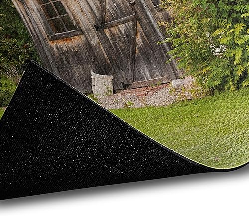 Miniatura 2 de Lunarable Tapete rural, rústico y encantador, granero de madera en el campo, cobertizo de jardín, paisaje de madera, tapete decorativo de poliéster