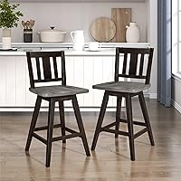 Vista 10 de Homelegance Juego de 2 taburetes de altura de mostrador - Marco de madera maciza, taburetes de madera giratorios de 360°, reposapiés, respaldo en X