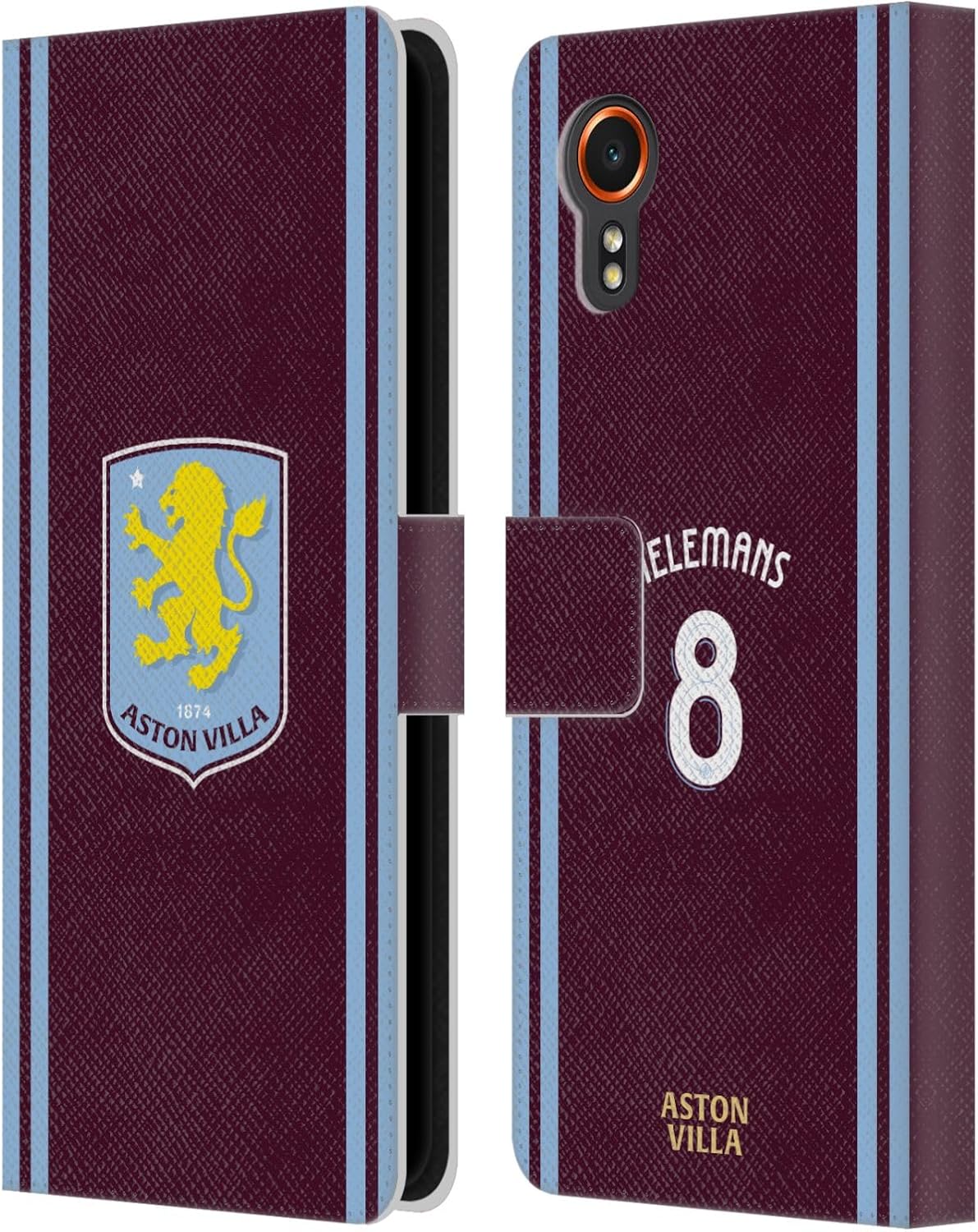 Head Case Designs Officially Licensed Aston Villa Football Club Youri Tielemans 2024/25 Crest Player Kit Leather Book Wallet Case Cover Compatible with Samsung Galaxy Xcover7 5G