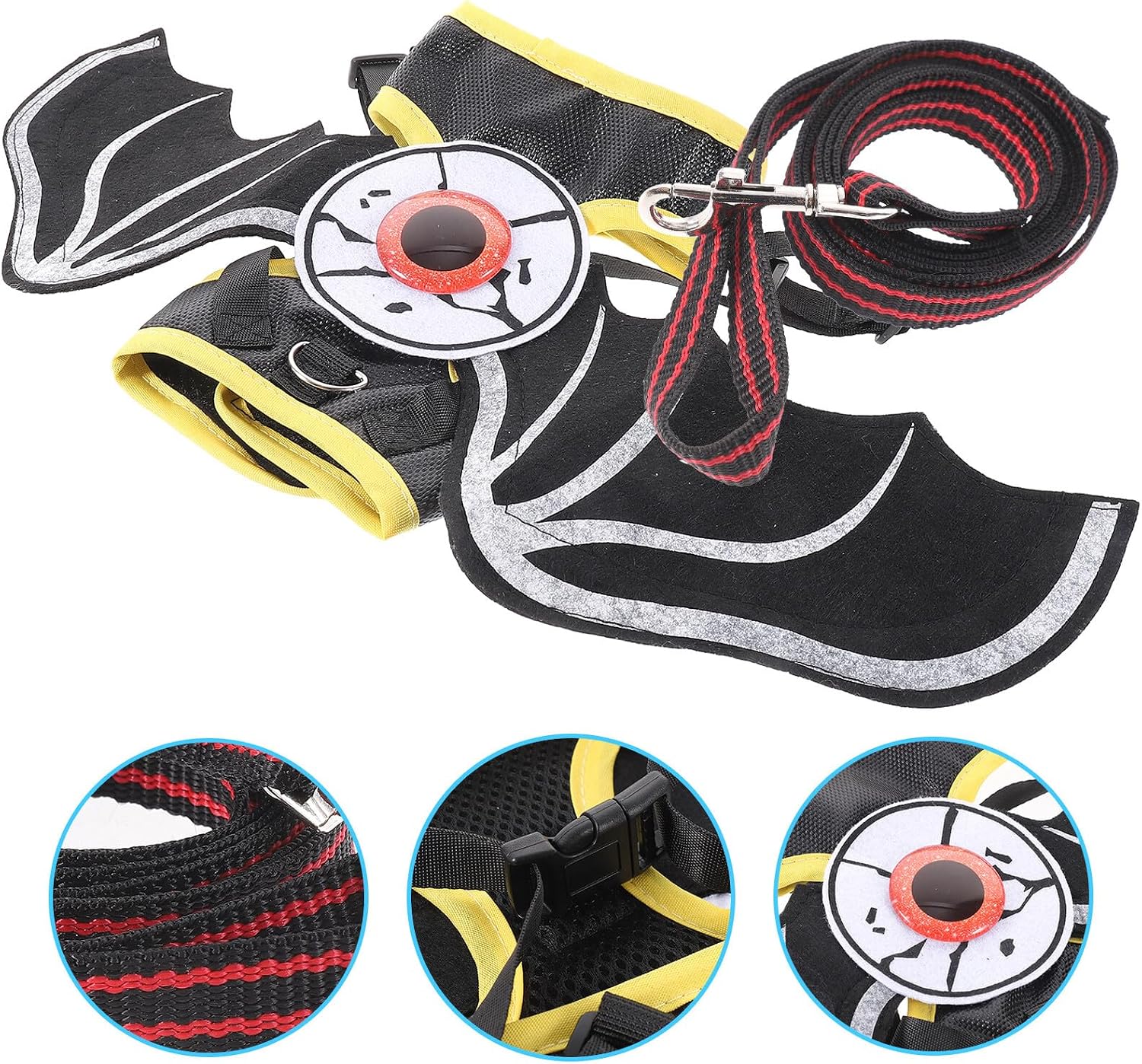 Outanaya Cat Wing Style Harness and Leash Set Small Size Halloween Cat Vest with Decorative Wing Eyes Design Outdoor Walking and Party Leash