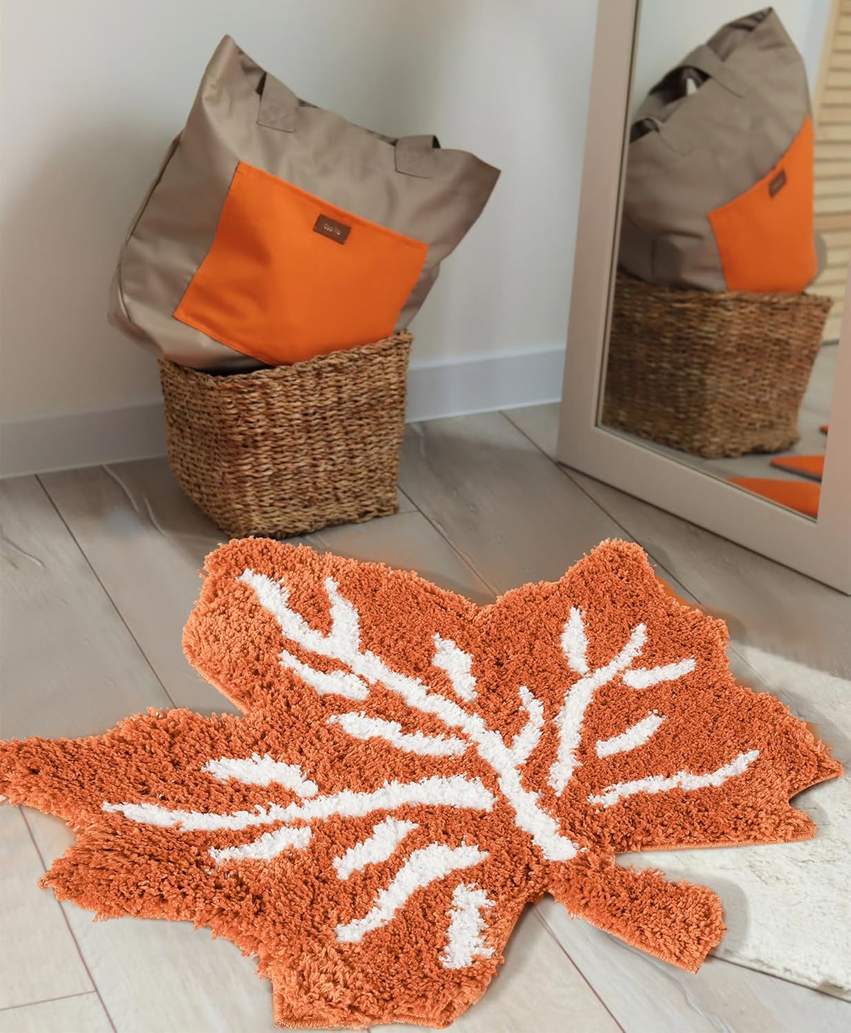 Aldopein 3ft Red Maple Leaf Shaped Fall Rugs for Kitchen