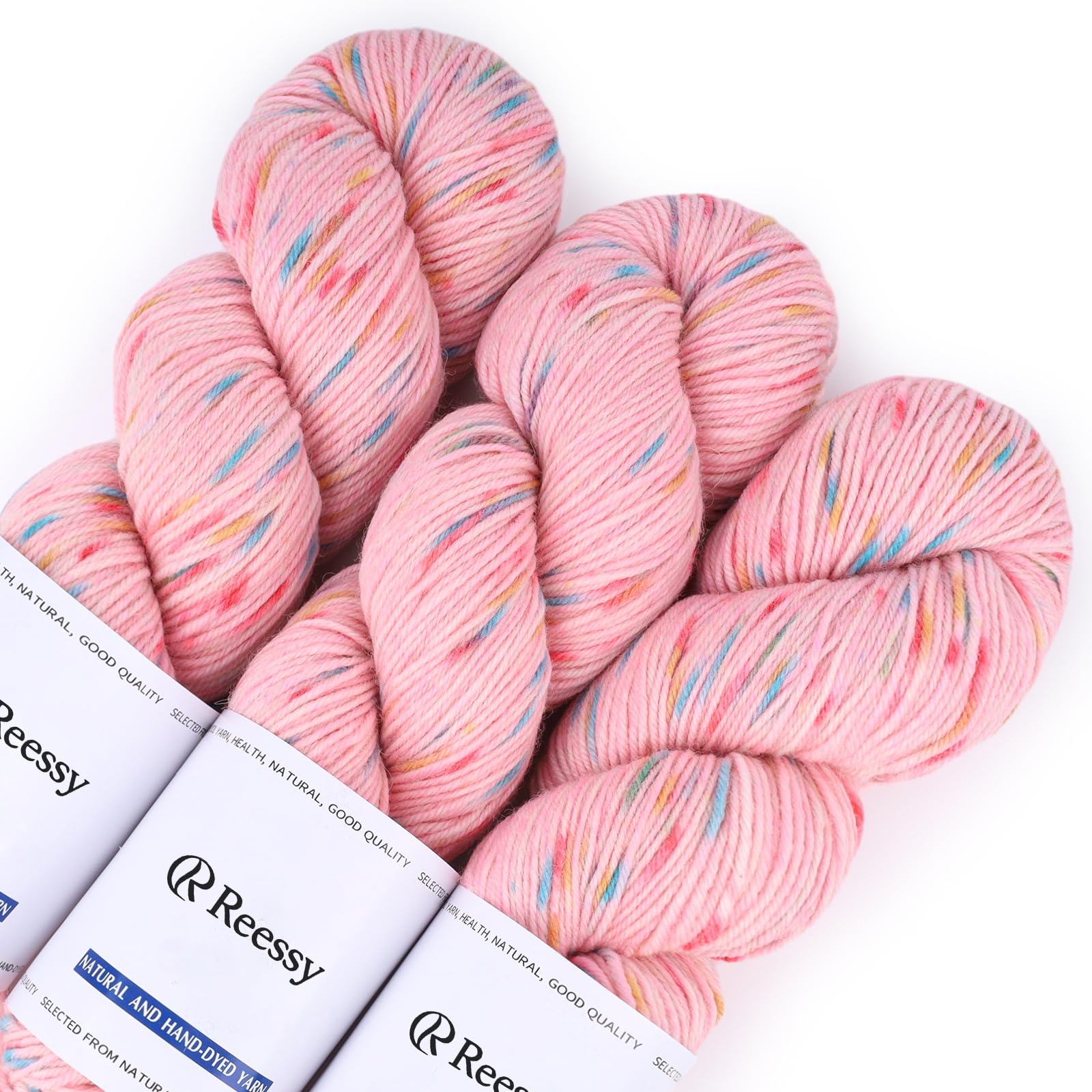 Reessy Crochet Yarn DK Knitting Wool for Crocheting&Knitting, 3×100g, Pink