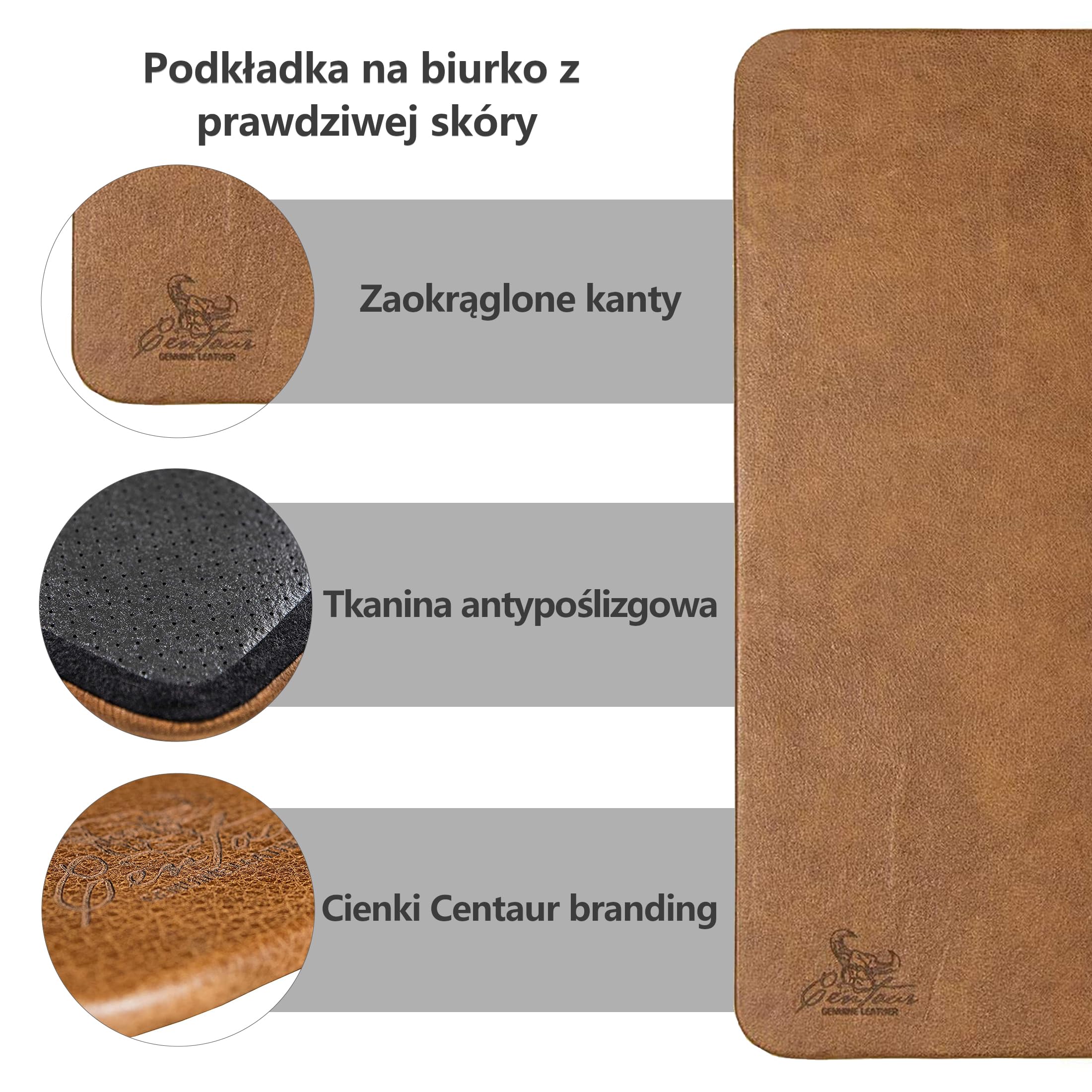 Centaur - Wysokiej jakości skórzana podkładka na biurko Koniak vintage 70 x 50 cm – Idealna do biura i domu – Łatwa w czyszczeniu – Ręcznie wykonana w Niemczech