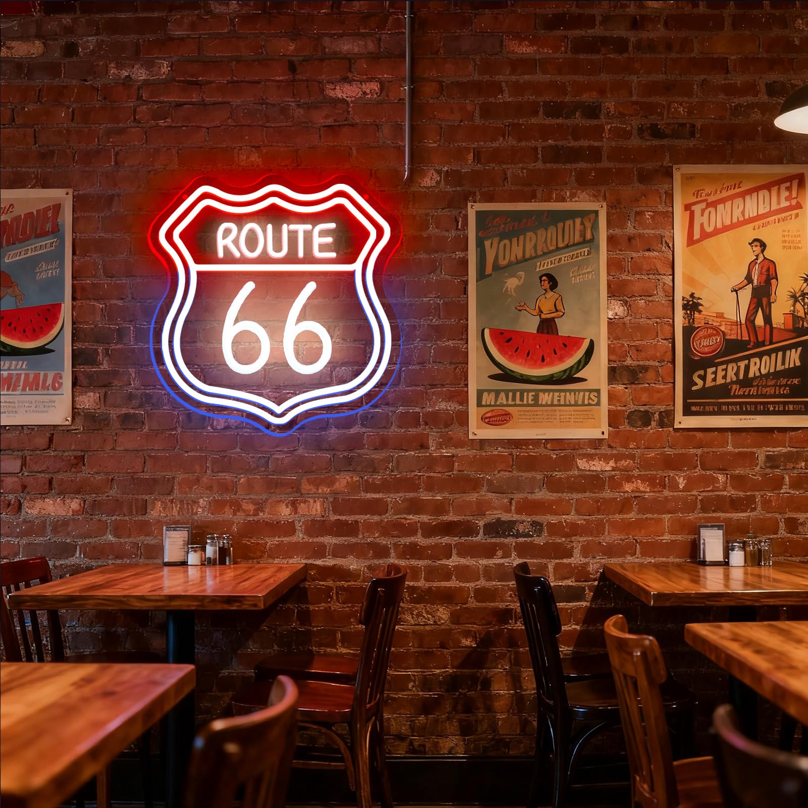 Znak neonowy Route 66 niebiesko-czerwono-biały, diody LED, neonowe światła do dekoracji ścian, USB, regulowana jasność, akrylowe światła neonowe, odpowiednie do dekoracji klubu, biura, barów, pokoju
